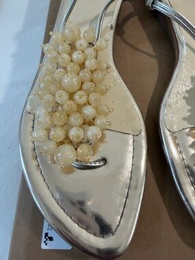 Max Studio Helix Gold Pearl-Embellished Flat Sandals Women’s 10